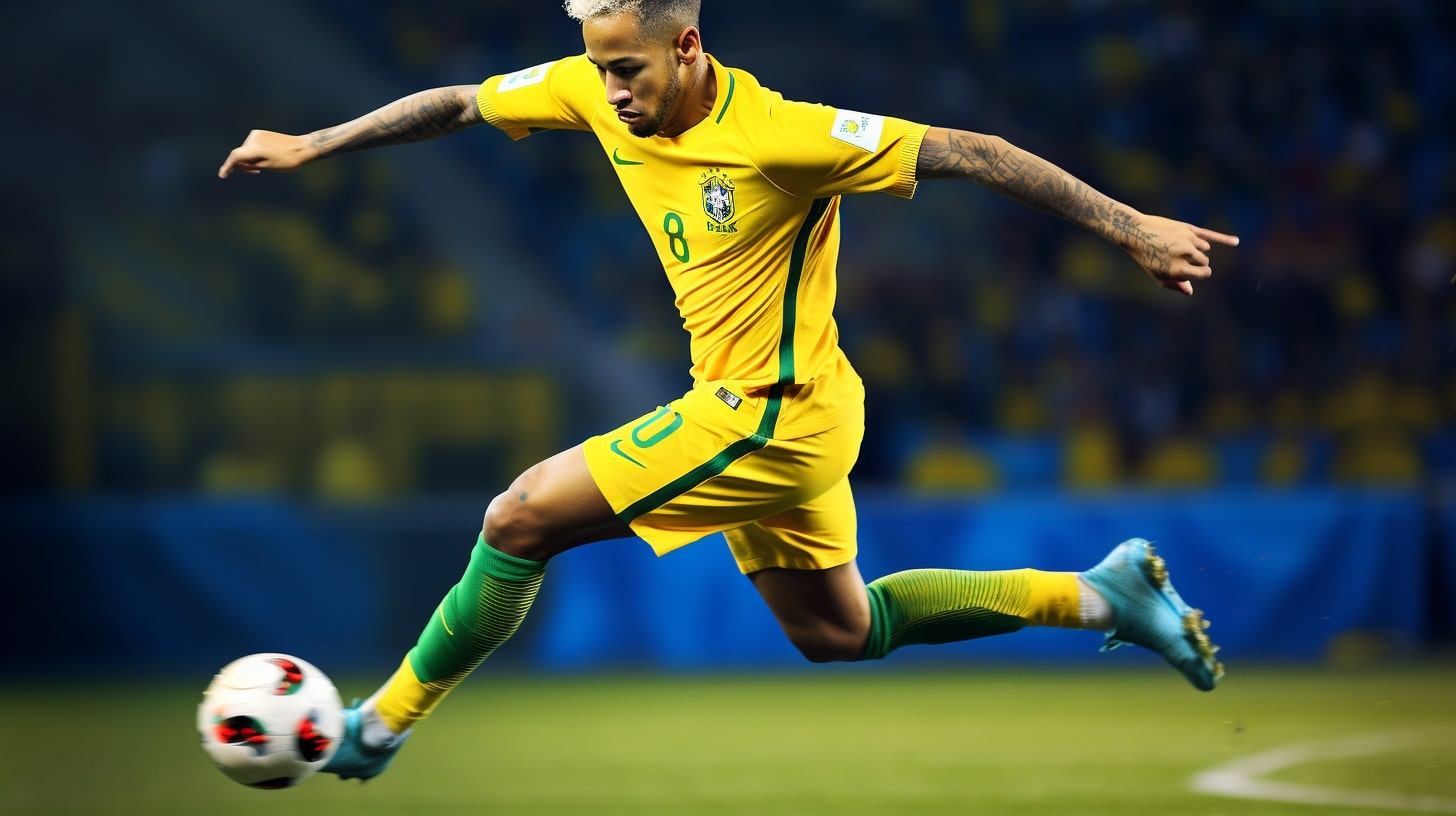 Neymar con el uniforme de brasil en acción